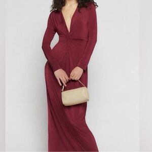 Reformation Elverson Knit Chianti Red Plunge Neck Long Sleeve Midi Dress